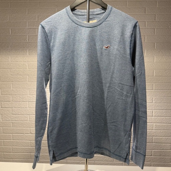 Hollister Men's Long Sleeve Crew Neck T-Shirt Casual Top Activewear Heather Blue - Picture 1 of 4